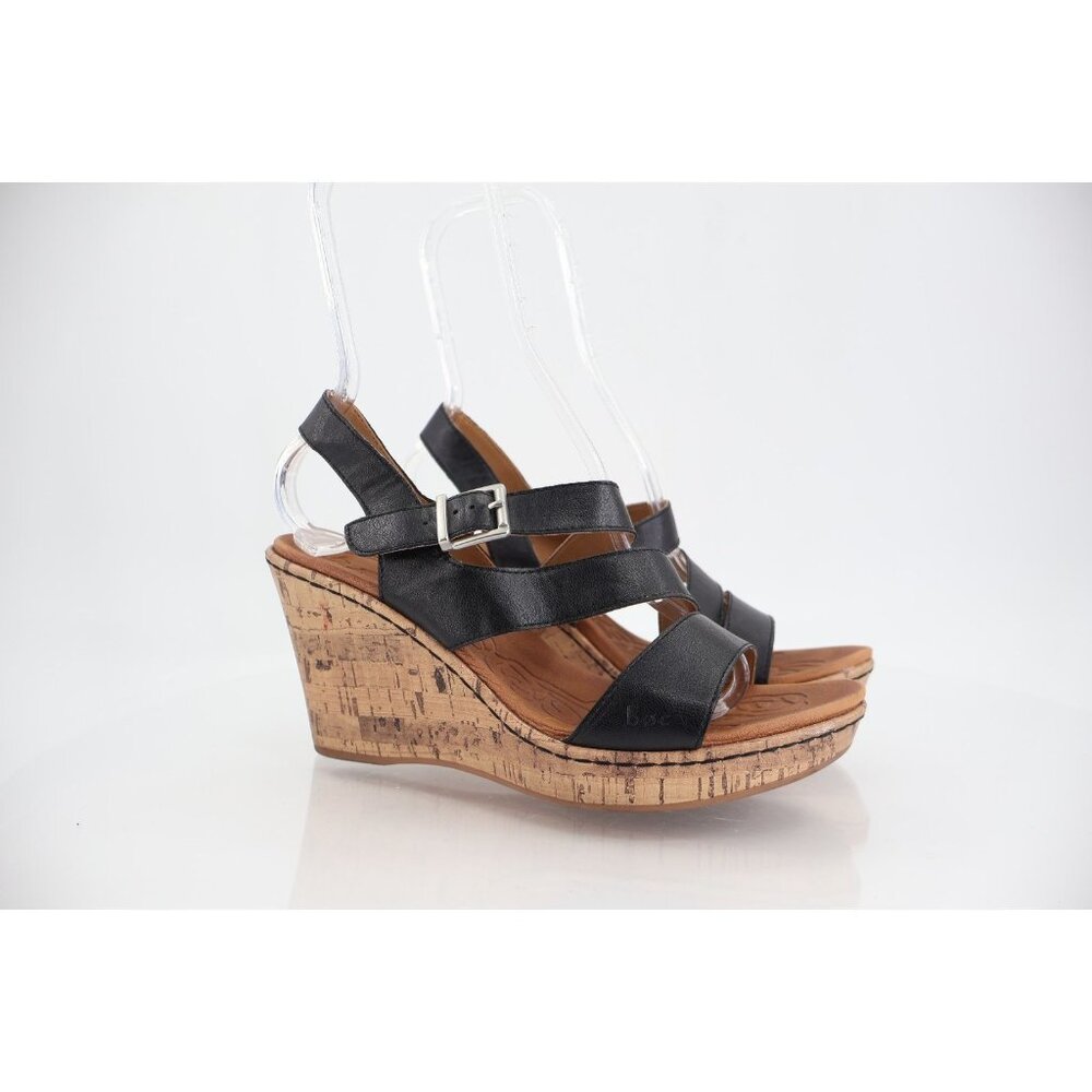Born Womens Schirra Sandal Size 9 Black Vegan Strappy Wedge Platform Slingback